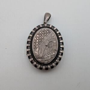 Sterling Silver Etched Locket Butterfly and Florals 1.75" 16g